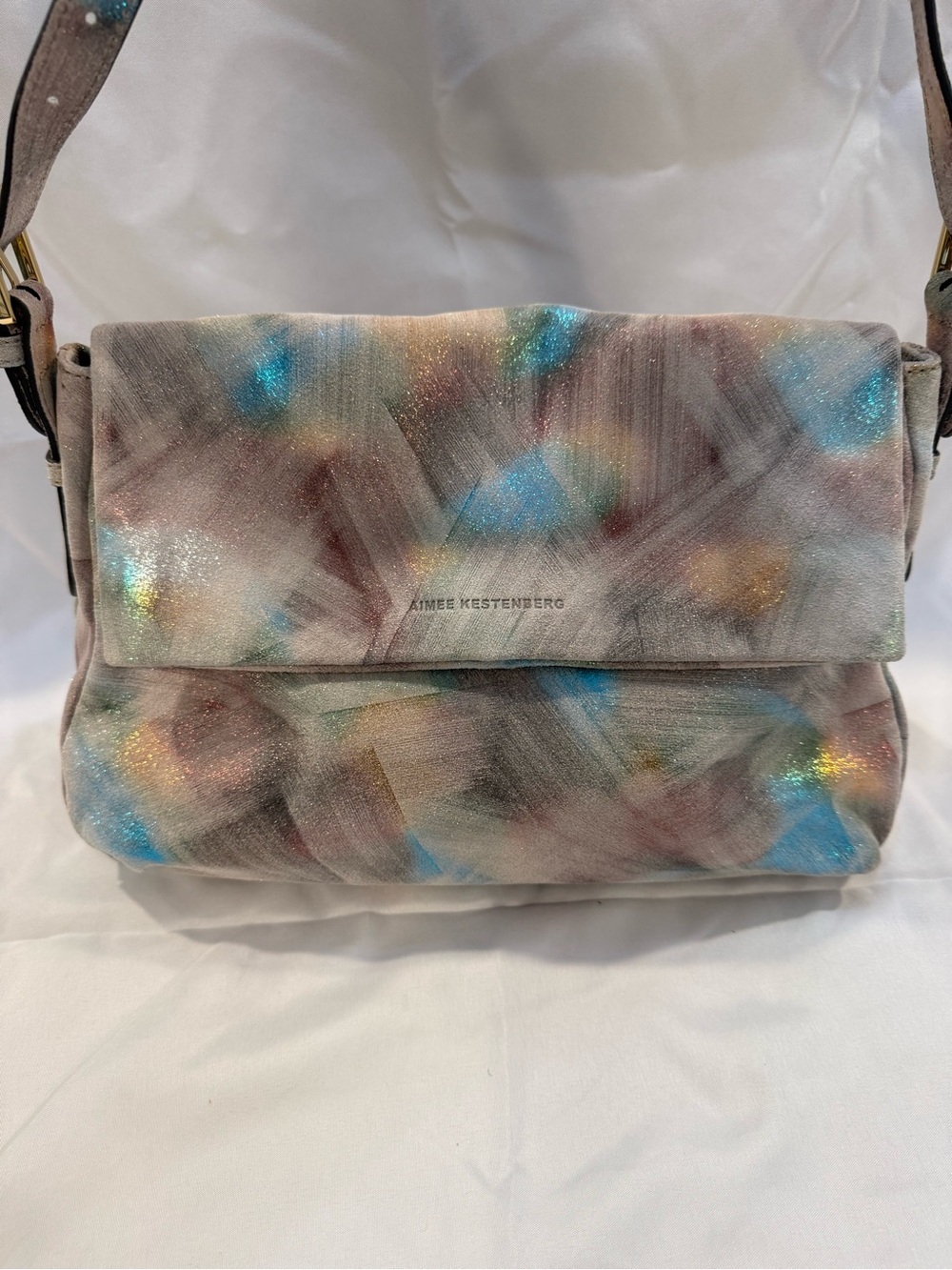 Aimee Kestenberg Metallic Brushstroke Shoulder Bag in Blue, Gold, Brown